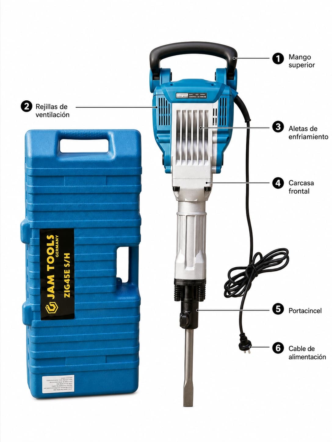 Martillo Demoledor 17KG ZIG45E - detalle de componentes